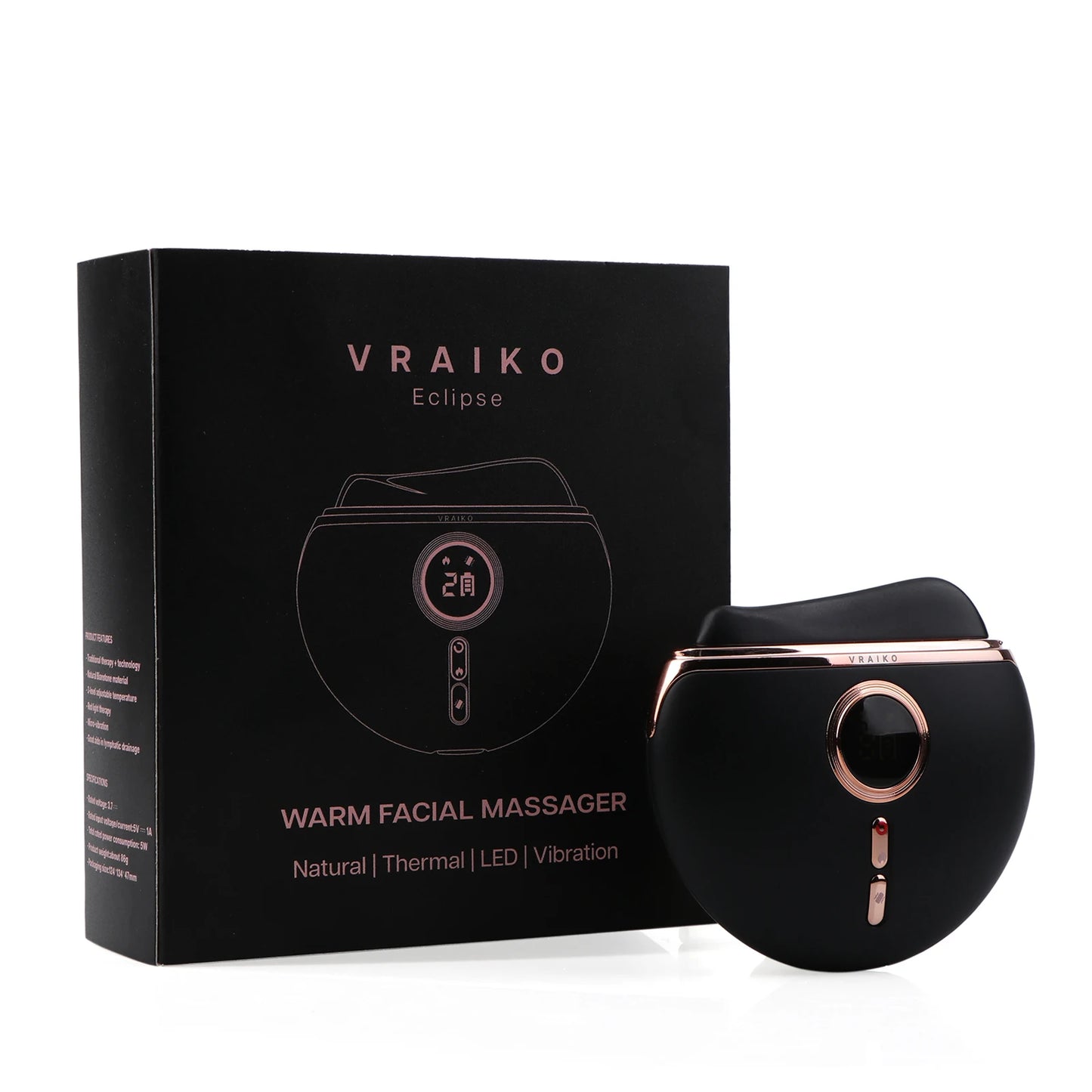 VRAIKO Eclipse Gua Sha – Heated, Vibrating, Red Light Facial Sculpting Tool